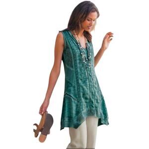 Soft Surroundings Ocean Fade Tunic Medium Top Blue Green Cotton Crochet Lace